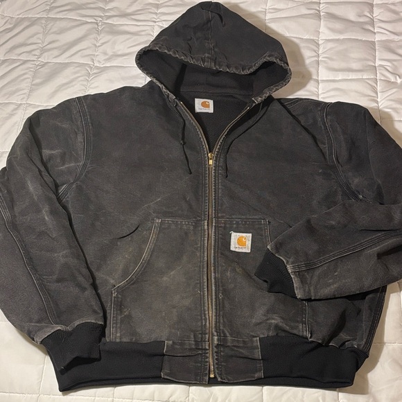 Carhartt Vintage Black Faded Hooded Canvas Work Jacket - Picture 1 of 11